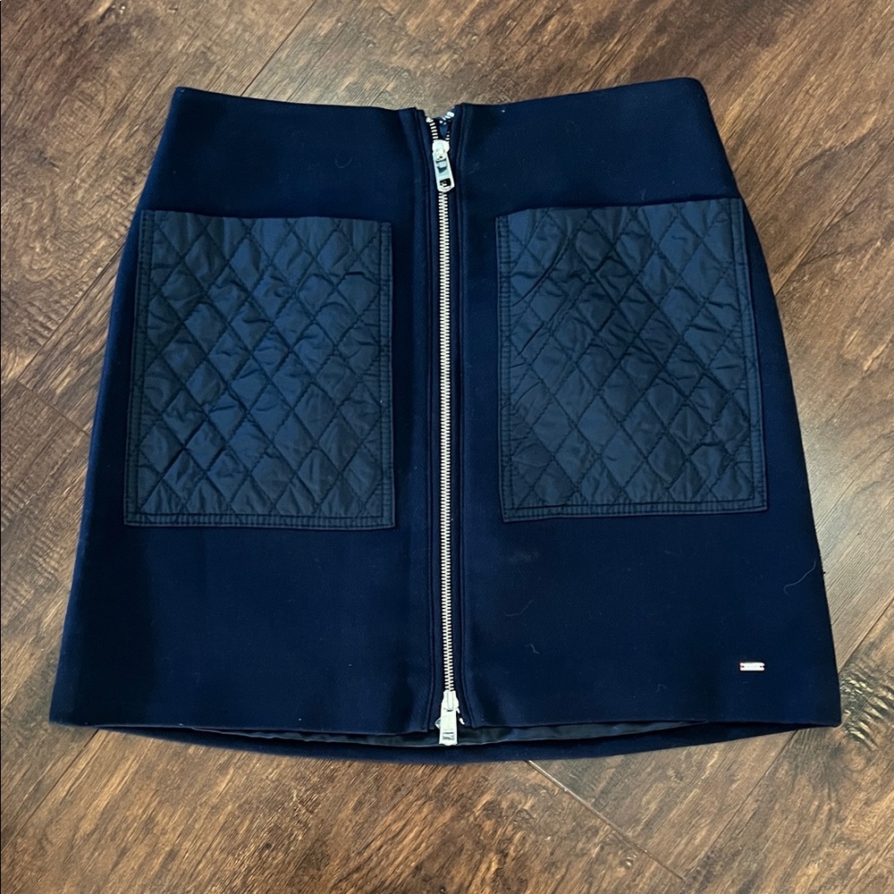 Tommy Hilfiger Navy Blue Pencil Skirt with Quilted Pockets